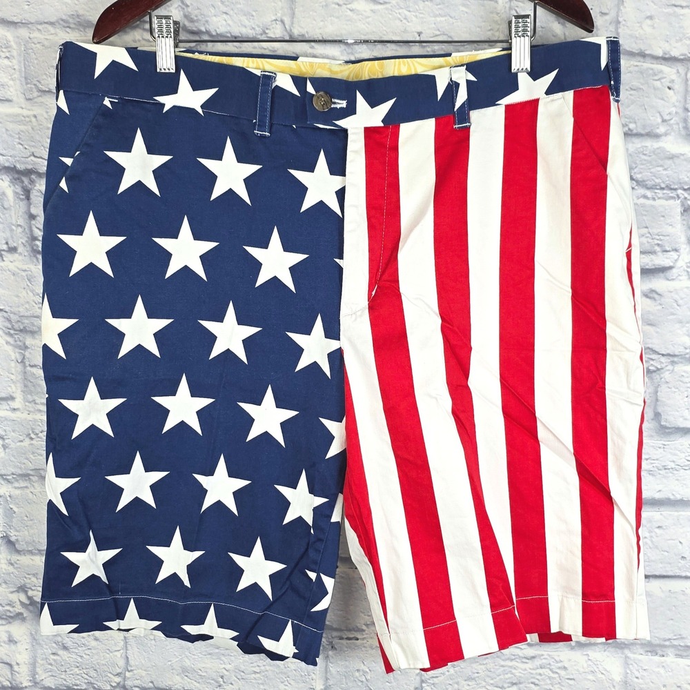 Loudmouth Men Heritage Golf Shorts Red White Blue Stars Stripes USA Flag Sz 40